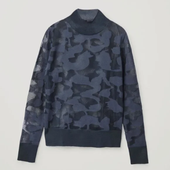 COS Abstract Art Detail Sheer Roll-neck Jumper - Picture 2 of 8